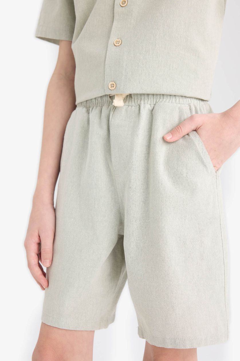 Erkek Çocuk - Genç Erkek Mint Beli Lastikli Şort Erkek Çocuk