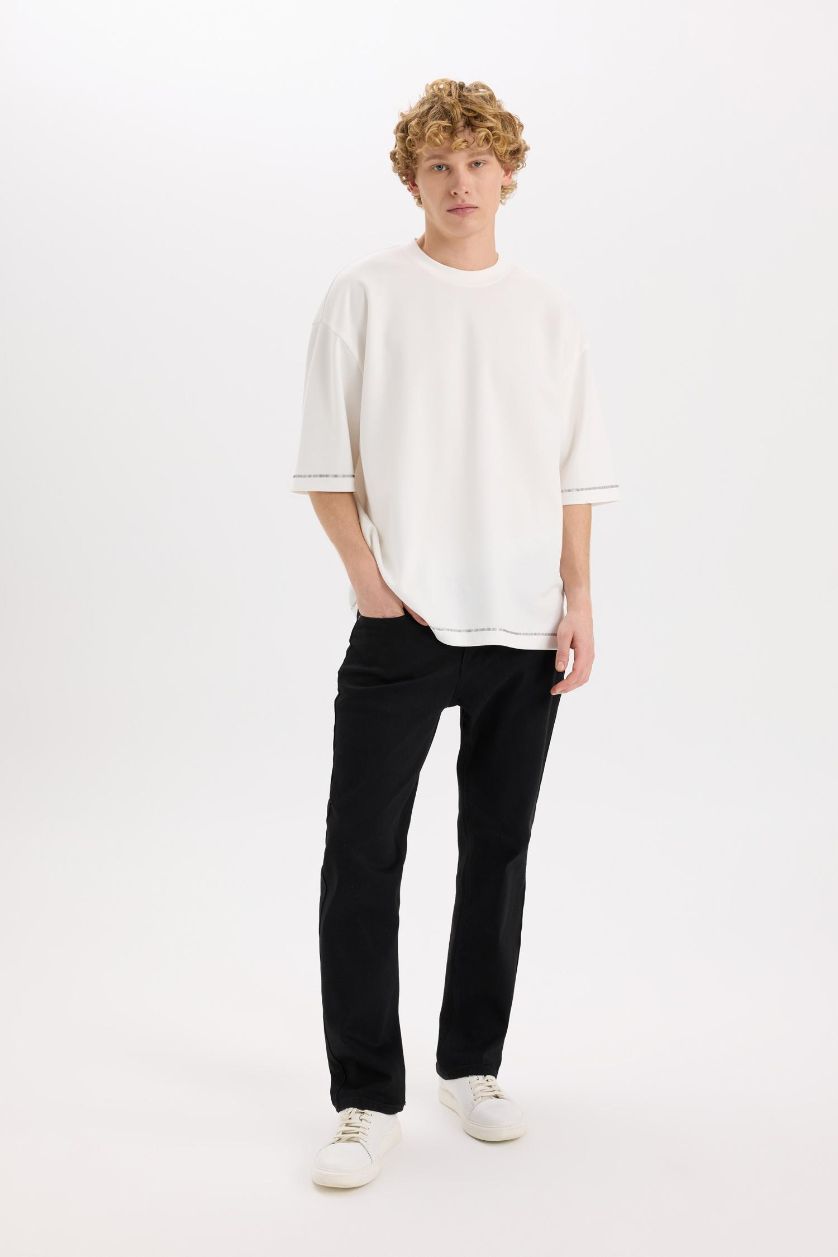 Erkek Siyah Diago Comfort Fit Rahat Kalıp Yüksek Bel Geniş Paça Siyah Jean Pantolon