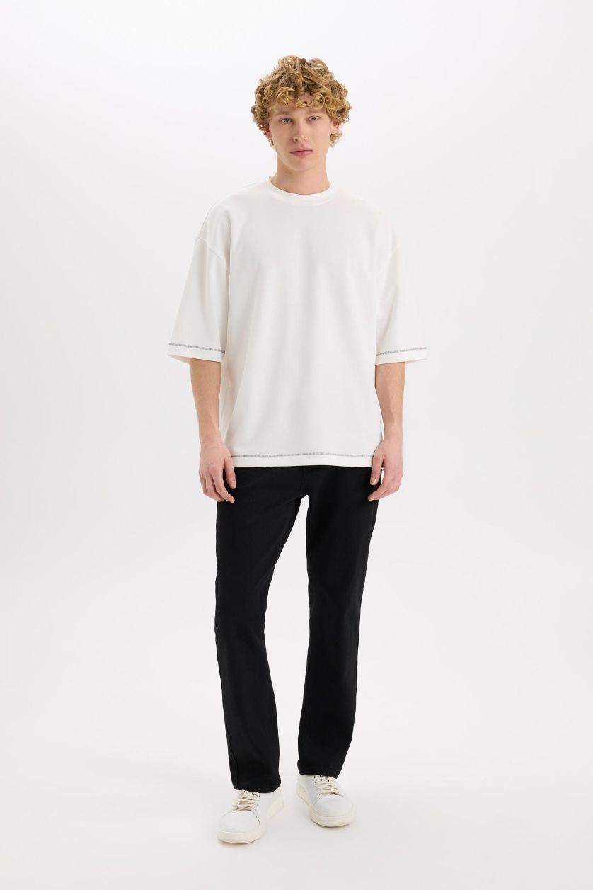 Erkek Siyah Diago Comfort Fit Rahat Kalıp Yüksek Bel Geniş Paça Siyah Jean Pantolon