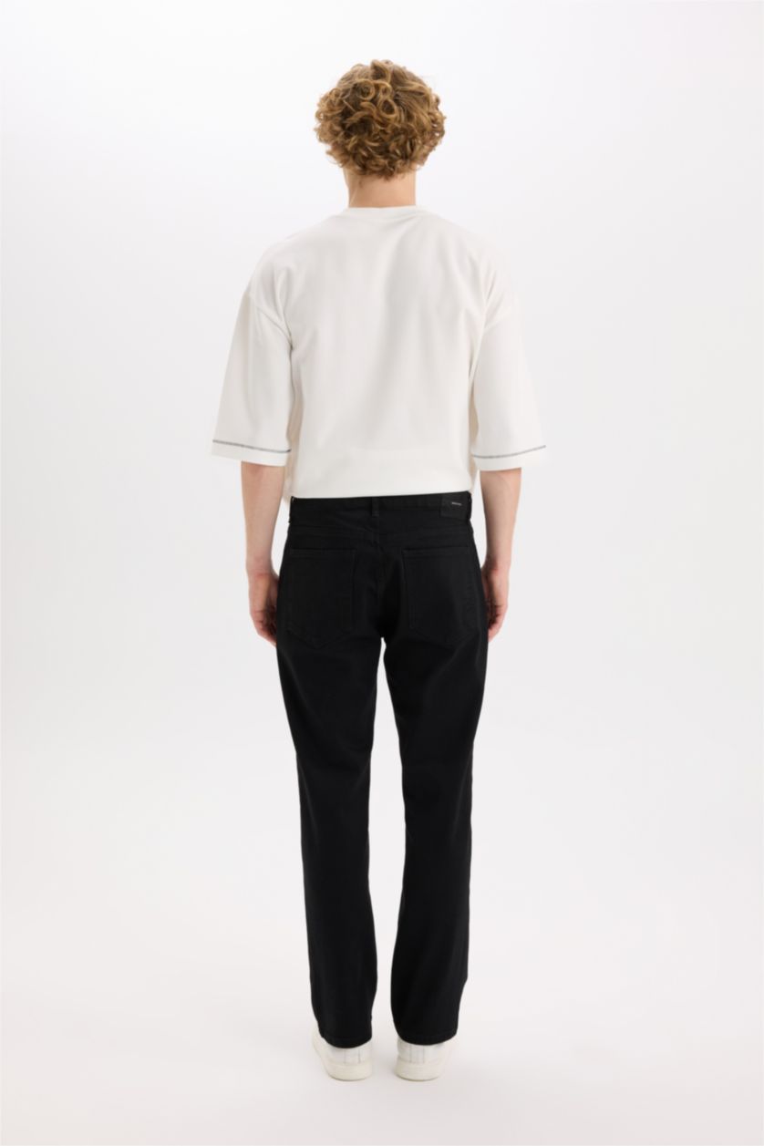 Erkek Siyah Diago Comfort Fit Rahat Kalıp Yüksek Bel Geniş Paça Siyah Jean Pantolon