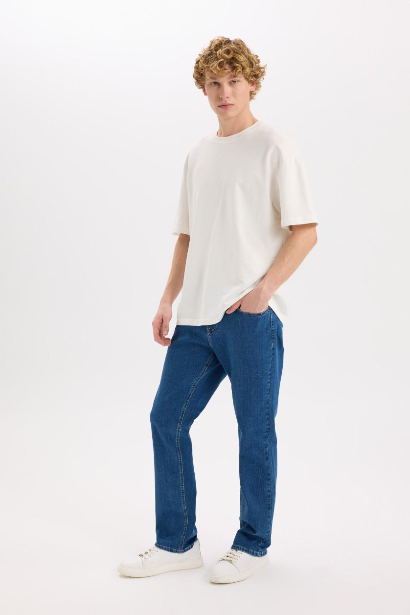 Erkek Mavi Diago Comfort Fit Rahat Kalıp Yüksek Bel Geniş Paça Jean Pantolon