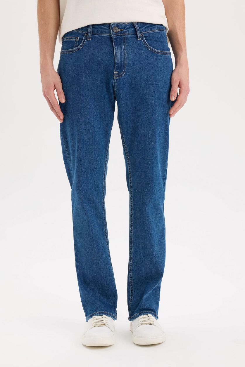 Erkek Mavi Diago Comfort Fit Rahat Kalıp Yüksek Bel Geniş Paça Jean Pantolon