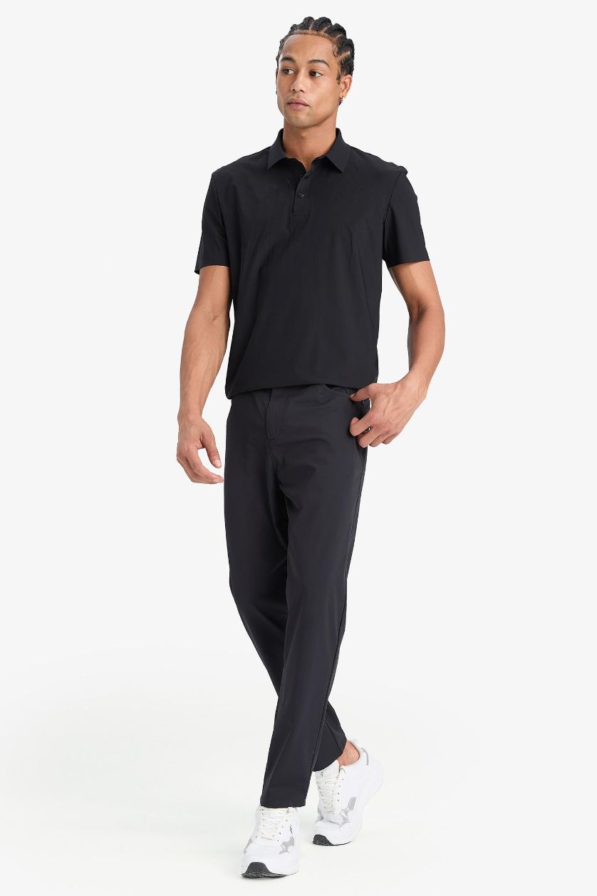 Erkek Siyah Slim Fit Dar Kesim Standart Paça Esnek Multifonksiyonel Dokuma Sporcu Pantolon