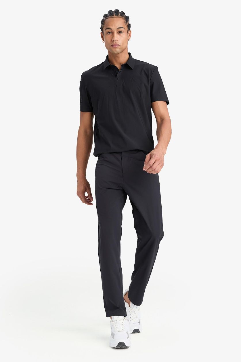 Erkek Siyah Slim Fit Dar Kesim Standart Paça Esnek Multifonksiyonel Dokuma Sporcu Pantolon