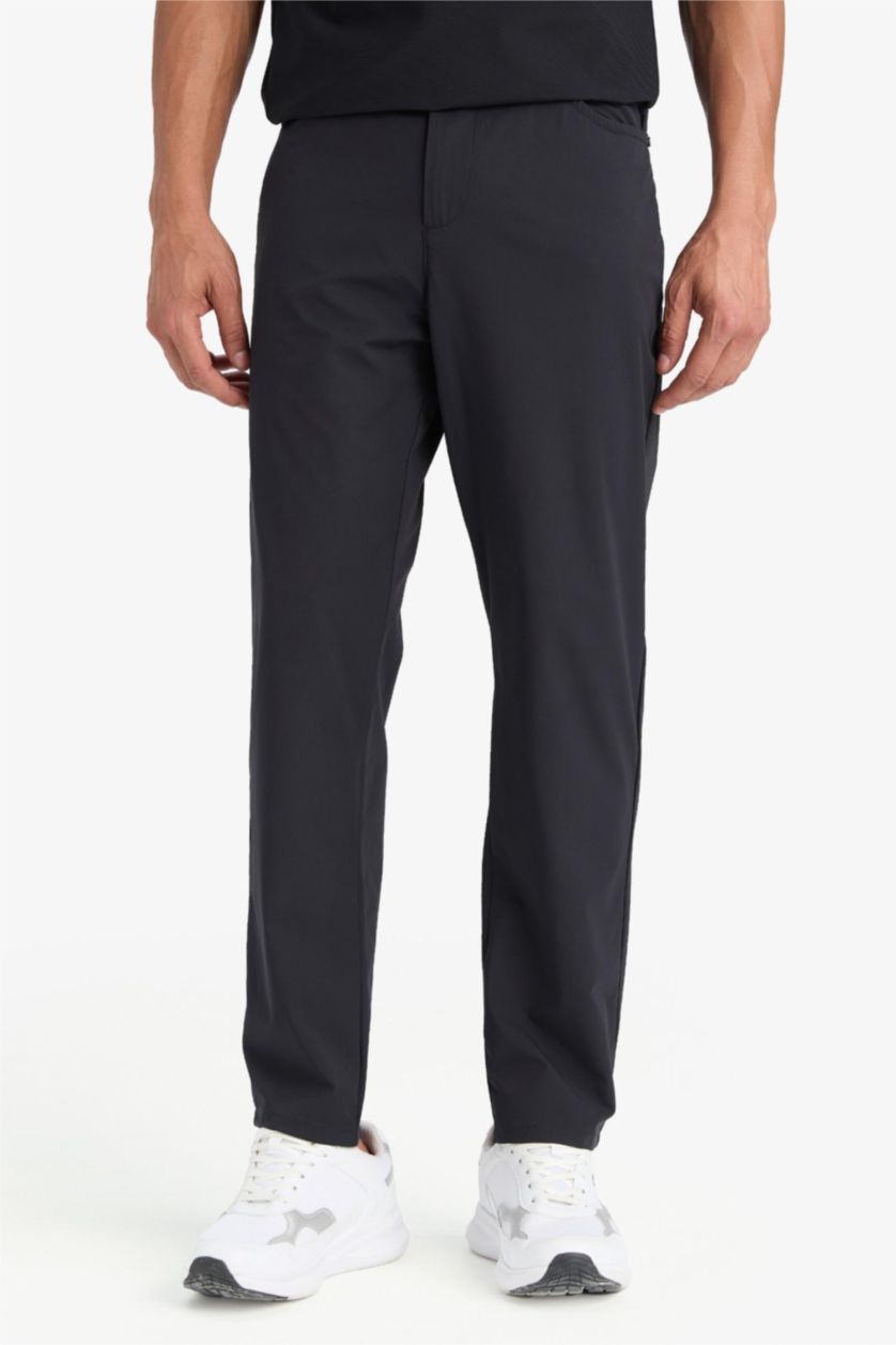 Erkek Siyah Slim Fit Dar Kesim Standart Paça Esnek Multifonksiyonel Dokuma Sporcu Pantolon