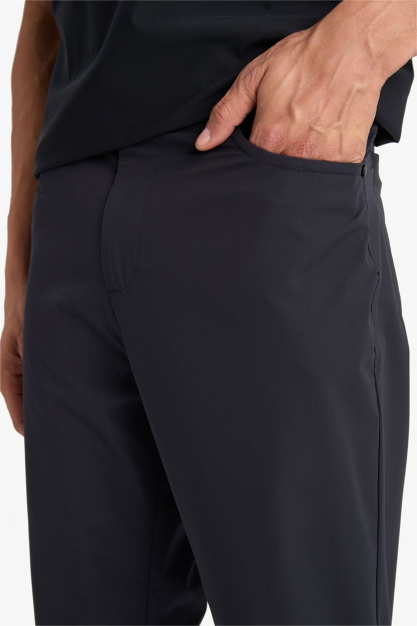 Erkek Siyah Slim Fit Dar Kesim Standart Paça Esnek Multifonksiyonel Dokuma Sporcu Pantolon