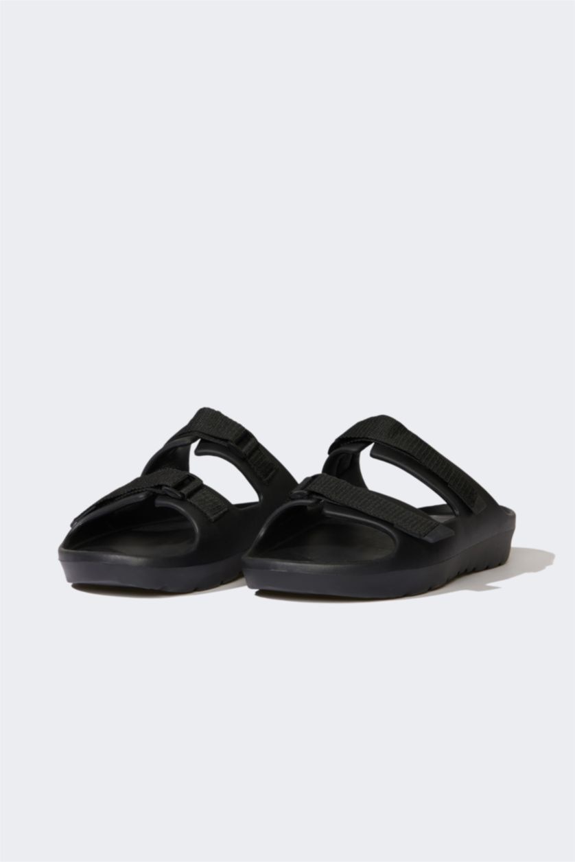 Erkek Siyah Erkek Düz Taban Çift Bantlı Eva Terlik