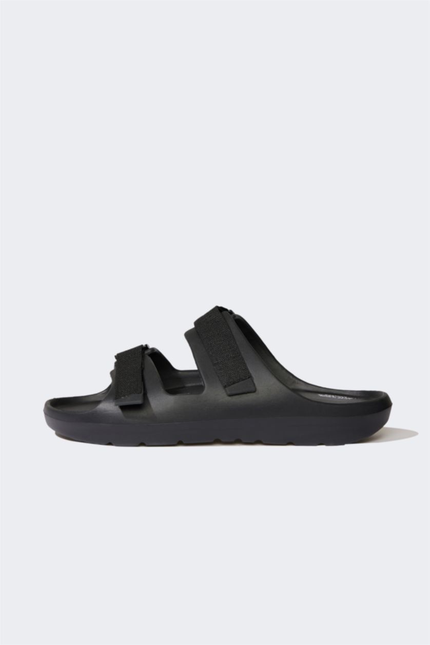 Erkek Siyah Erkek Düz Taban Çift Bantlı Eva Terlik