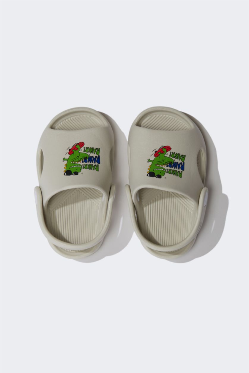 Erkek Çocuk - Genç Erkek Bej Tek Bantlı Düz Taban Eva Terlik Erkek Çocuk