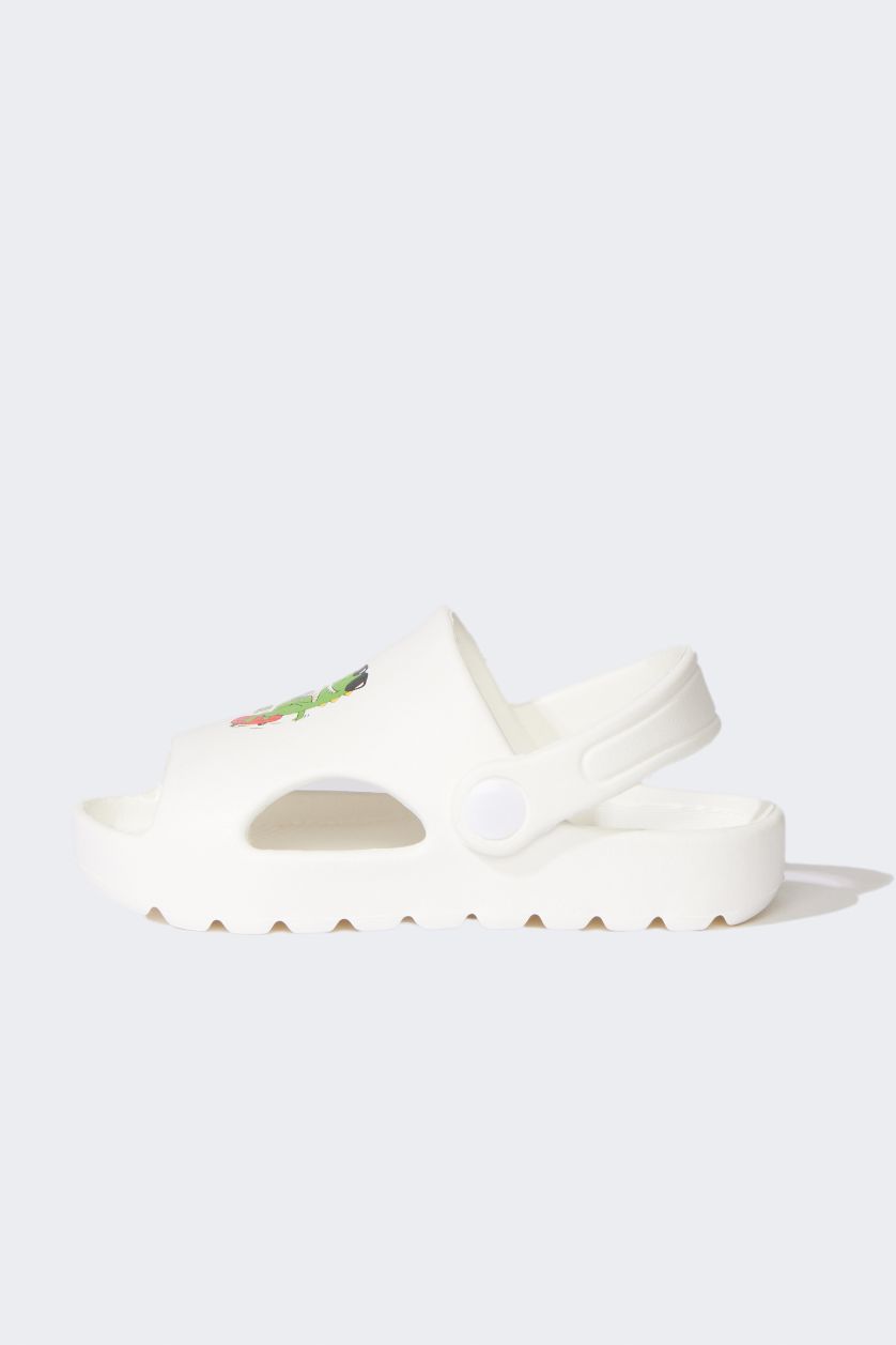 Erkek Çocuk - Genç Erkek Beyaz Tek Bantlı Düz Taban Eva Terlik Erkek Çocuk