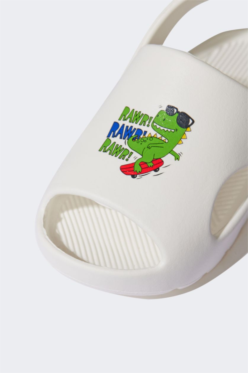 Erkek Çocuk - Genç Erkek Beyaz Tek Bantlı Düz Taban Eva Terlik Erkek Çocuk