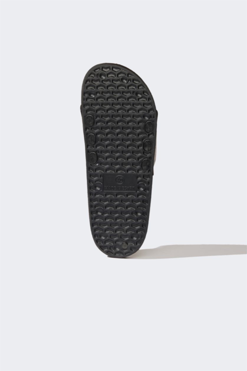 Kadın Siyah Kadın Düz Taban Leopar Desenli Tek Bantlı Eva Terlik