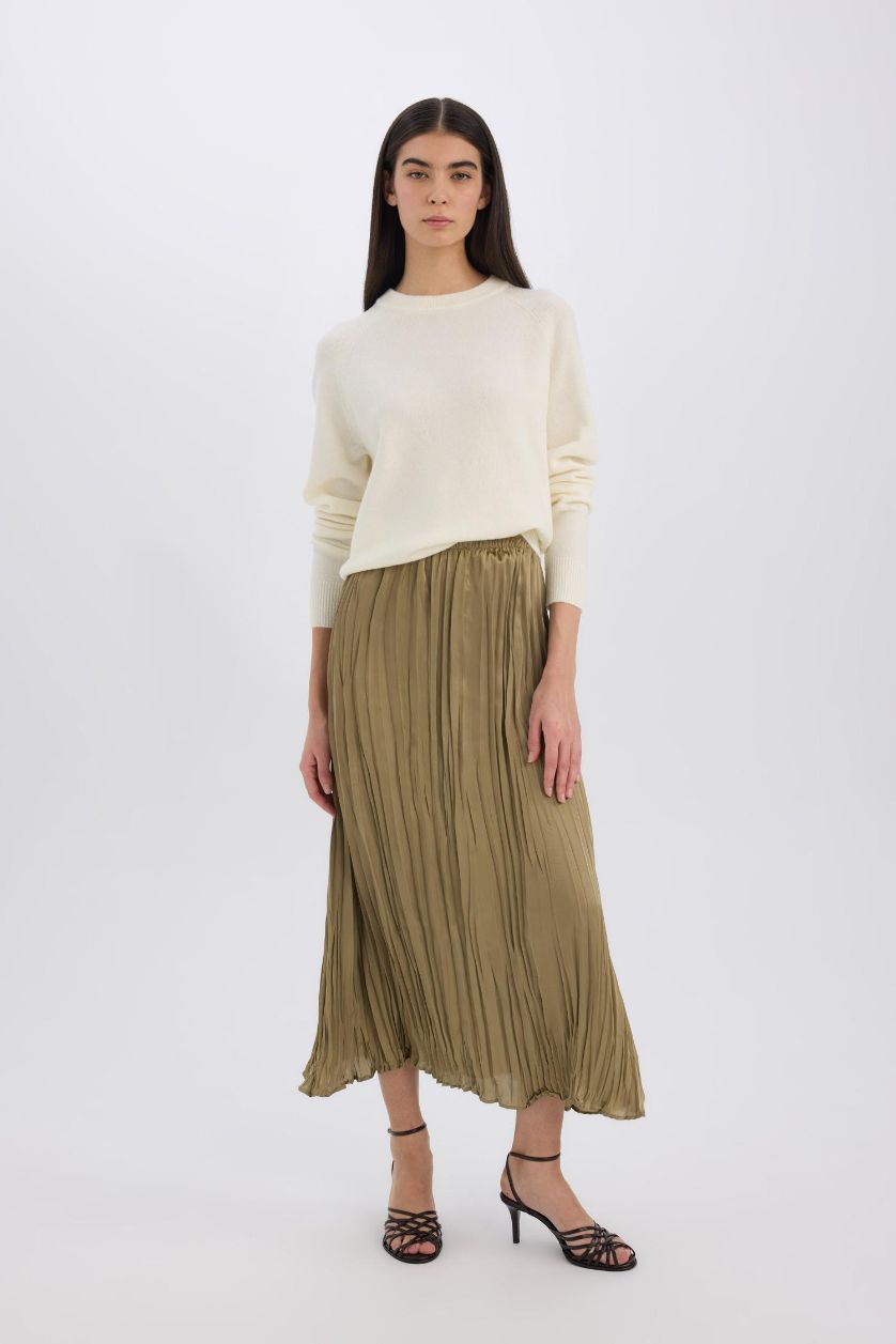 FEMME Vert Clair Jupe mi-longue en satin à taille haute Coupe évasée