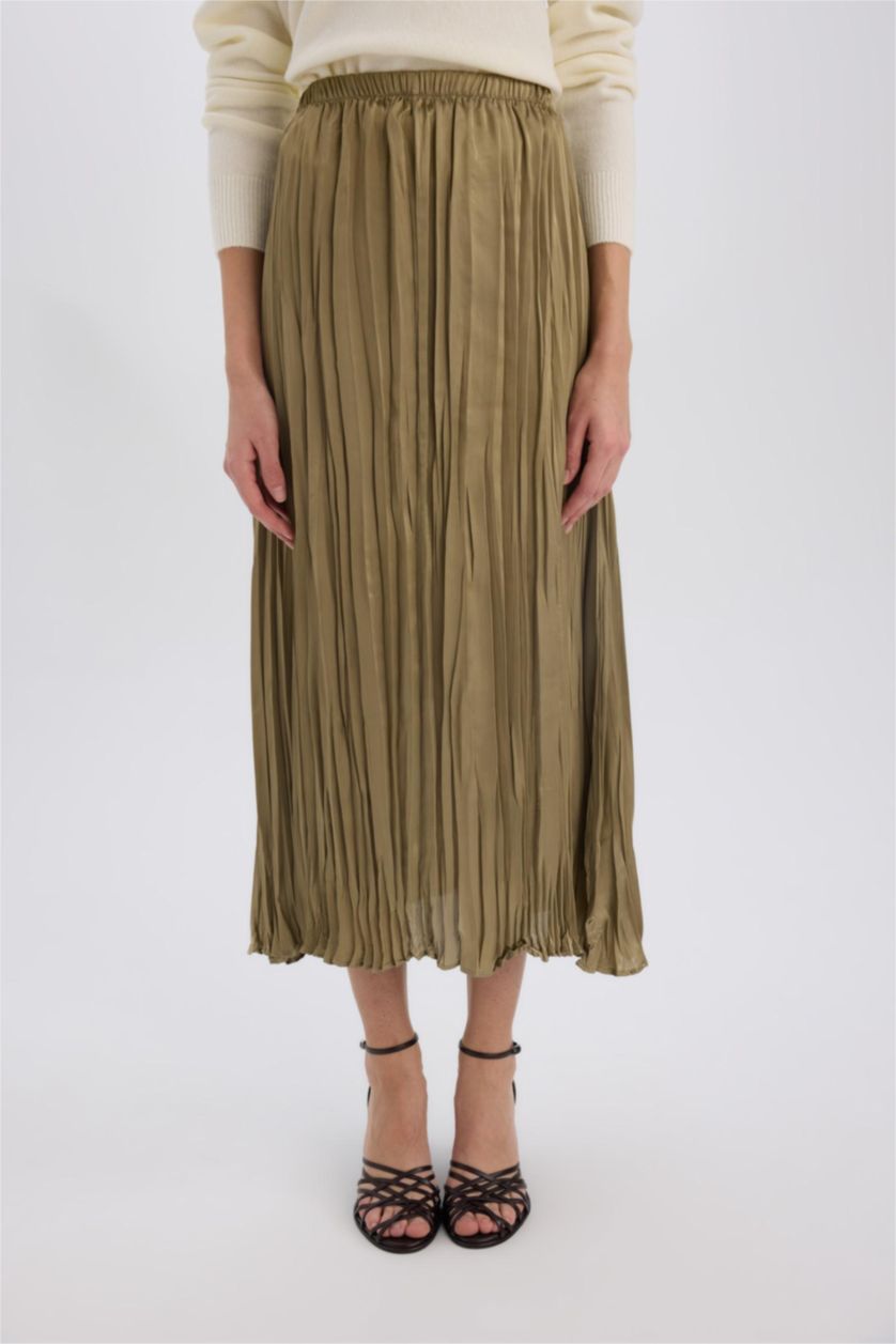 FEMME Vert Clair Jupe mi-longue en satin à taille haute Coupe évasée