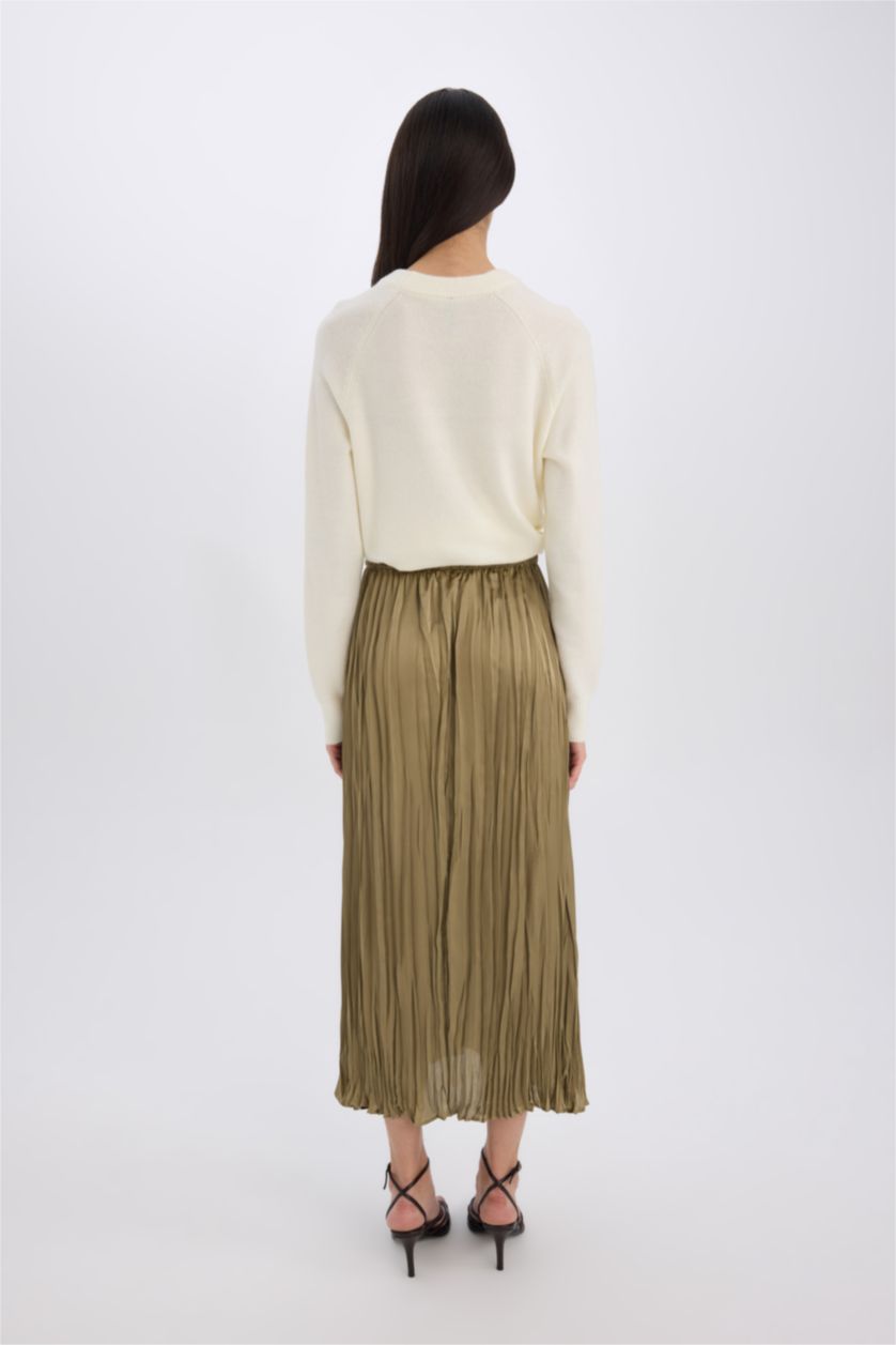 FEMME Vert Clair Jupe mi-longue en satin à taille haute Coupe évasée