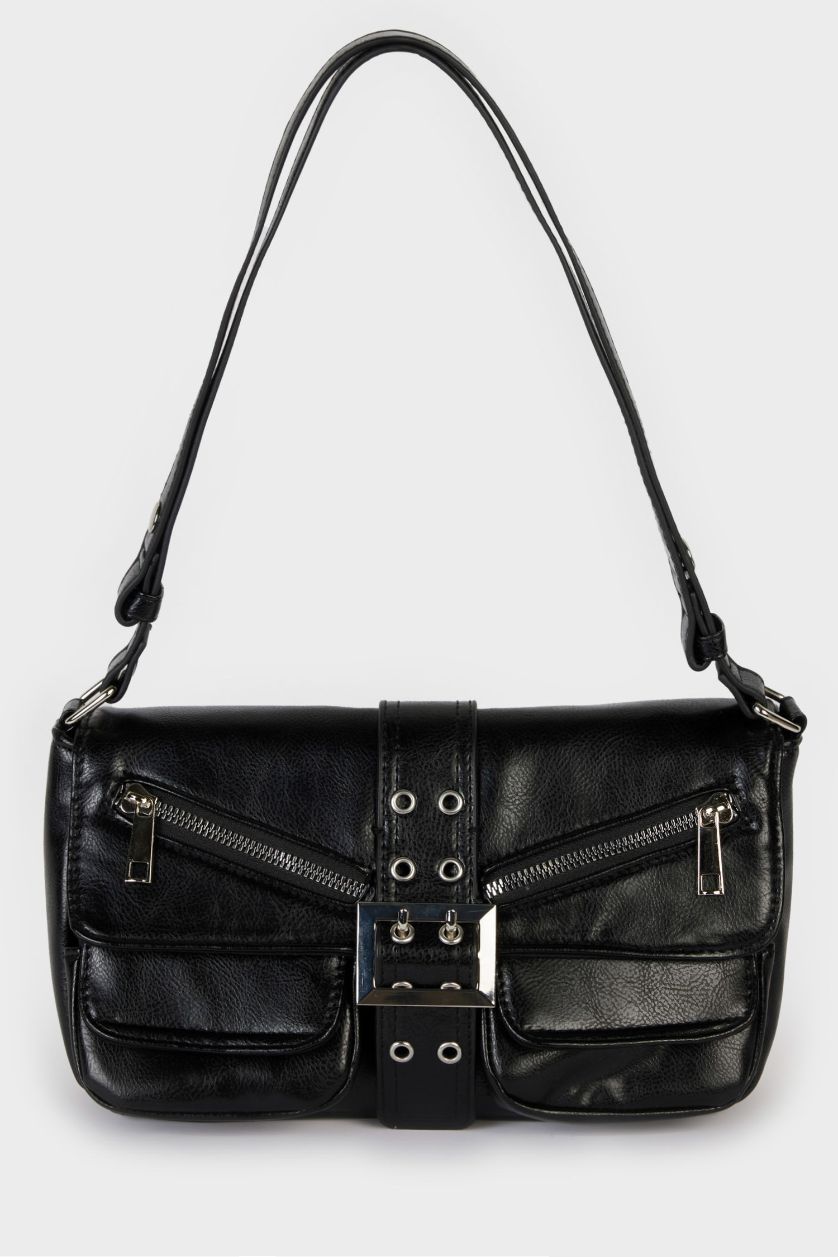 Woman Black Woman Faux Leather Shoulder Bag