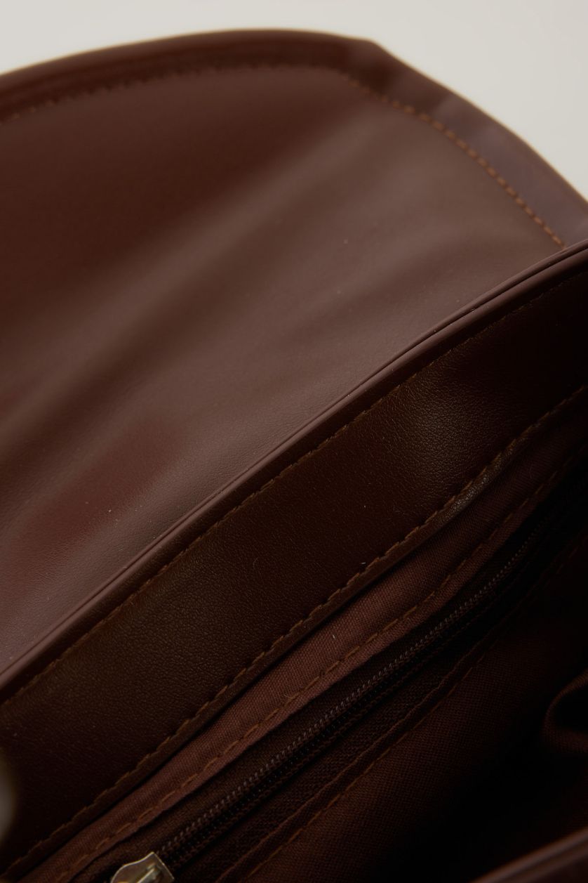 نساء بني غامق شنطة كتف جلد صناعي