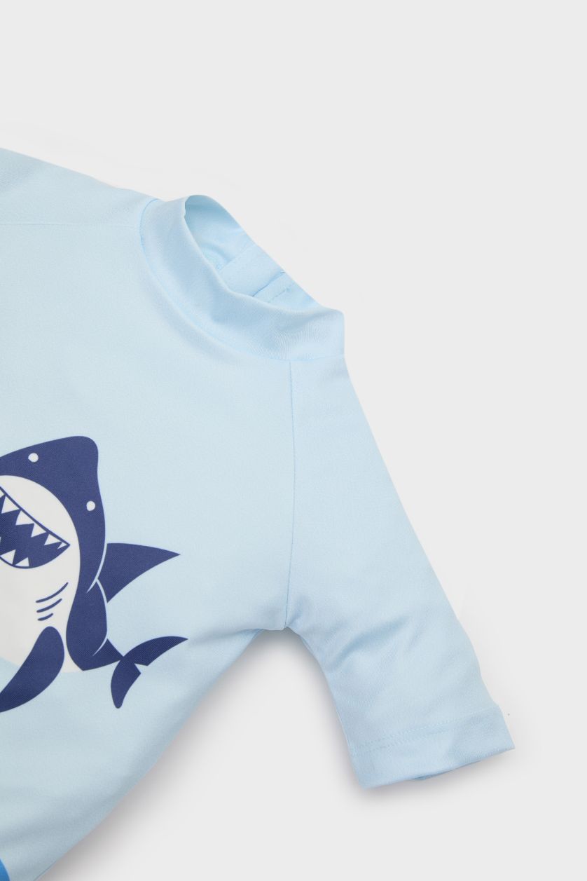 Erkek Bebek Açık Mavi Köpek Balığı Desenli Mayo Erkek Bebek