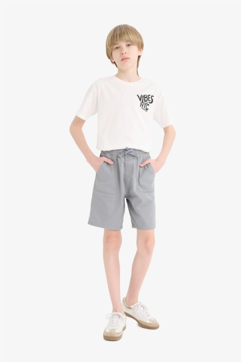 BOYS & TEENS Grey Boy Regular Fit Gabardine Shorts