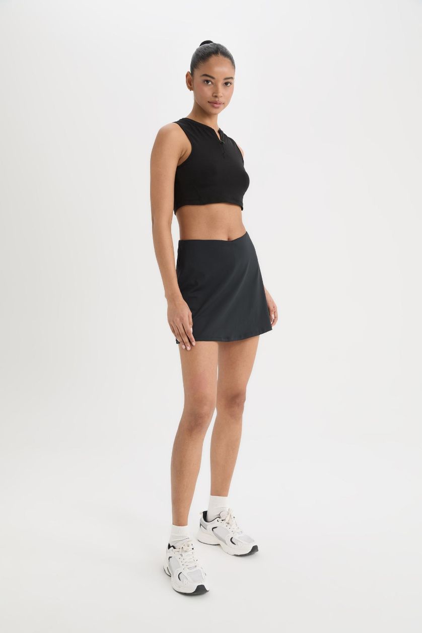 Kadın Siyah Standart Fit İçi Taytlı Mini Etek