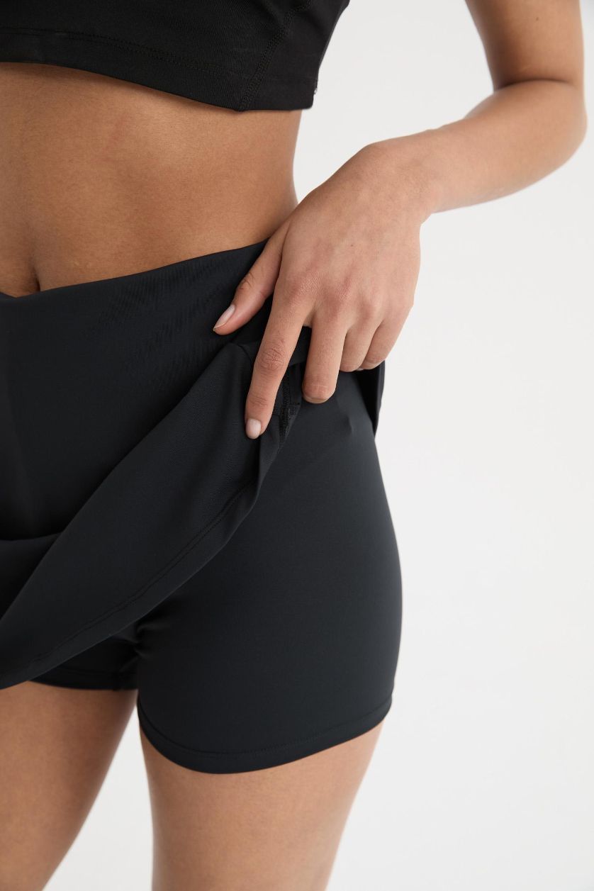 Kadın Siyah Standart Fit İçi Taytlı Mini Etek