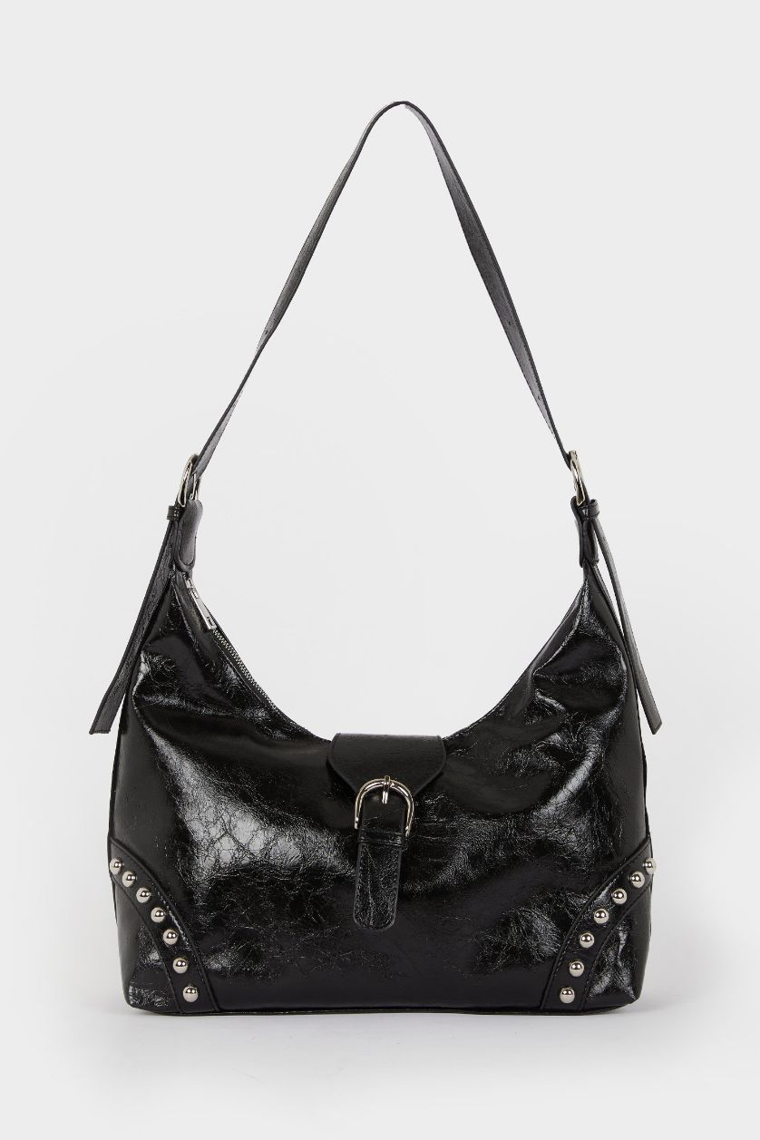 نساء أسود جنطة كتف نسائي جلد صناعي