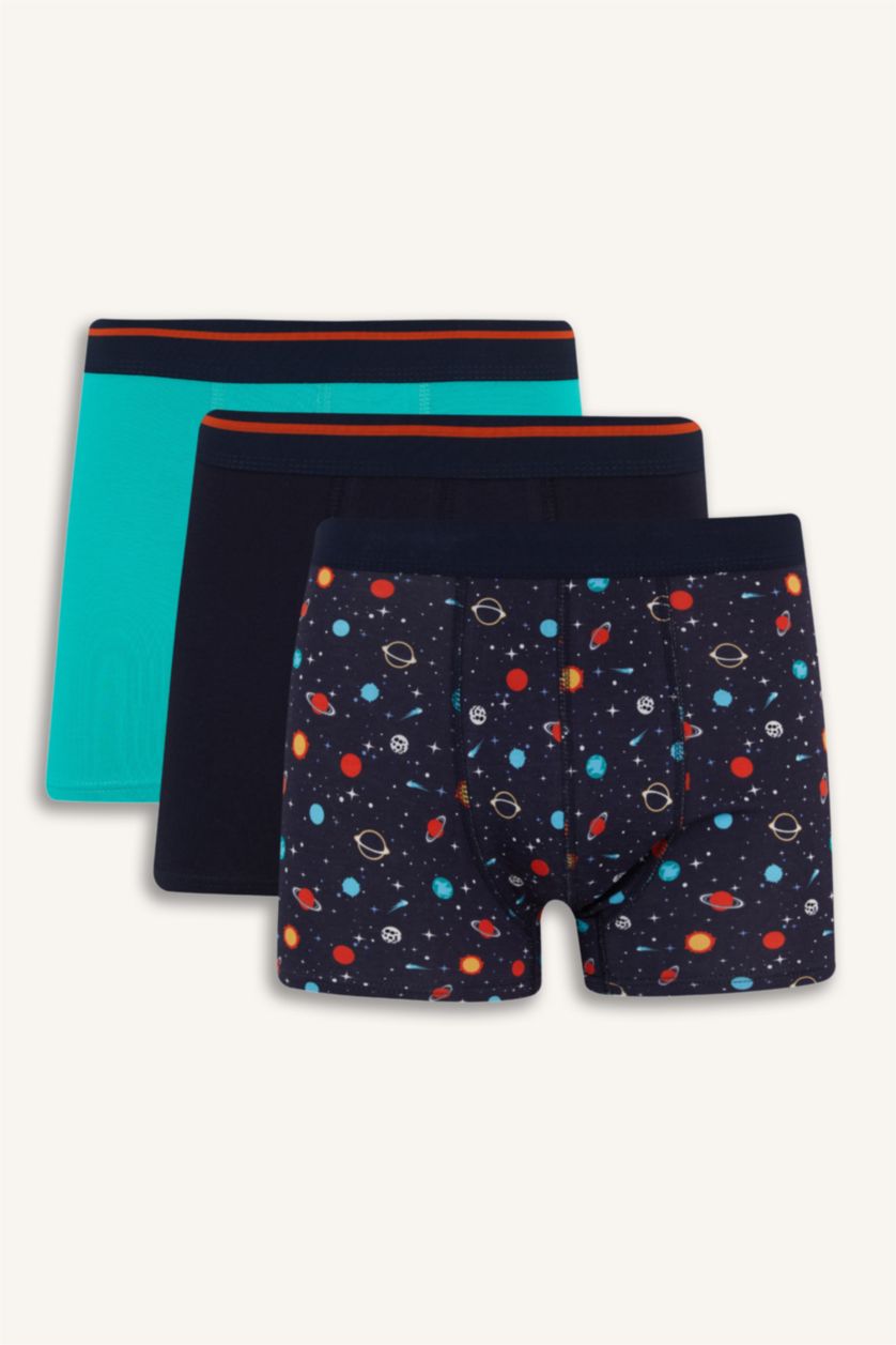 Erkek Lacivert Regular Fit Desenli 3'lü Boxer