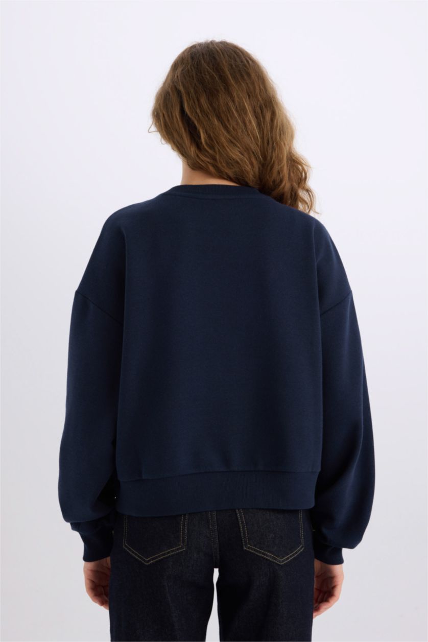 Kadın Lacivert Loose Fıt Kalın Kumaş Sweatshirt