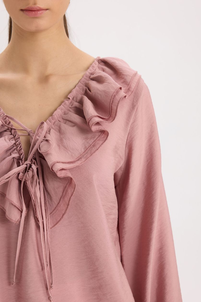 FEMME Bordeaux Chemisier à Manches Longues Coupe Régulière Col V