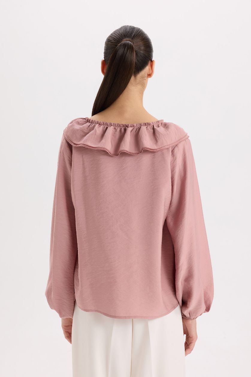 FEMME Bordeaux Chemisier à Manches Longues Coupe Régulière Col V