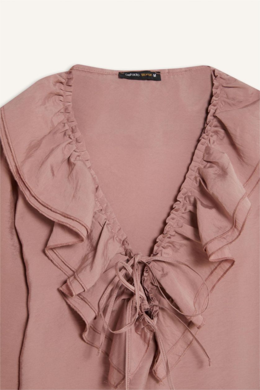 FEMME Bordeaux Chemisier à Manches Longues Coupe Régulière Col V