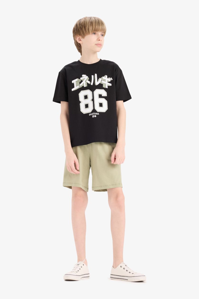 Erkek Çocuk - Genç Erkek Siyah 2'li Takım Baskılı Kısa Kollu Tişört Şort Erkek Çocuk