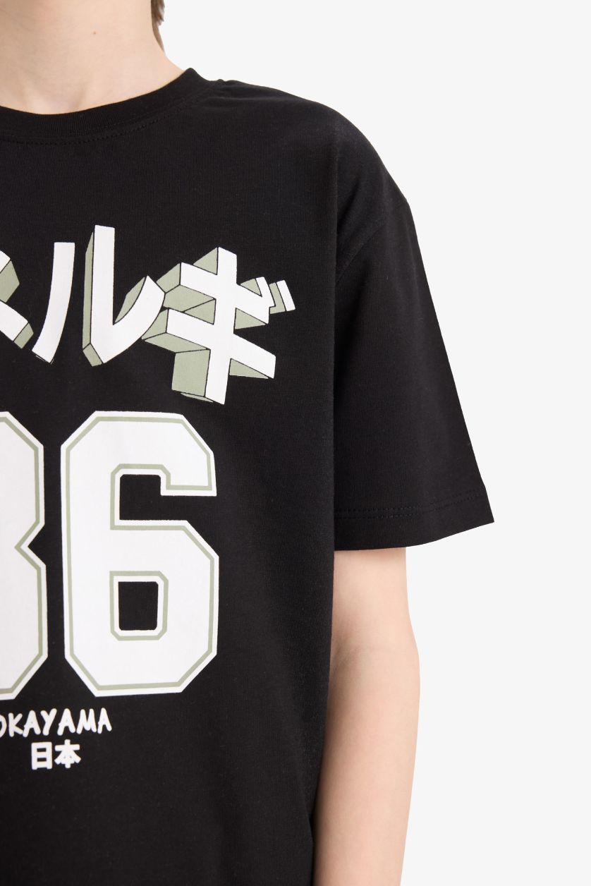 Erkek Çocuk - Genç Erkek Siyah 2'li Takım Baskılı Kısa Kollu Tişört Şort Erkek Çocuk