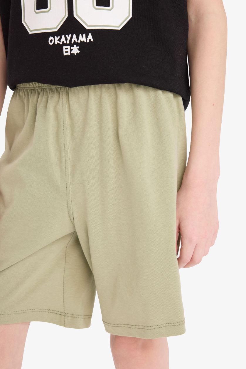 Erkek Çocuk - Genç Erkek Siyah 2'li Takım Baskılı Kısa Kollu Tişört Şort Erkek Çocuk