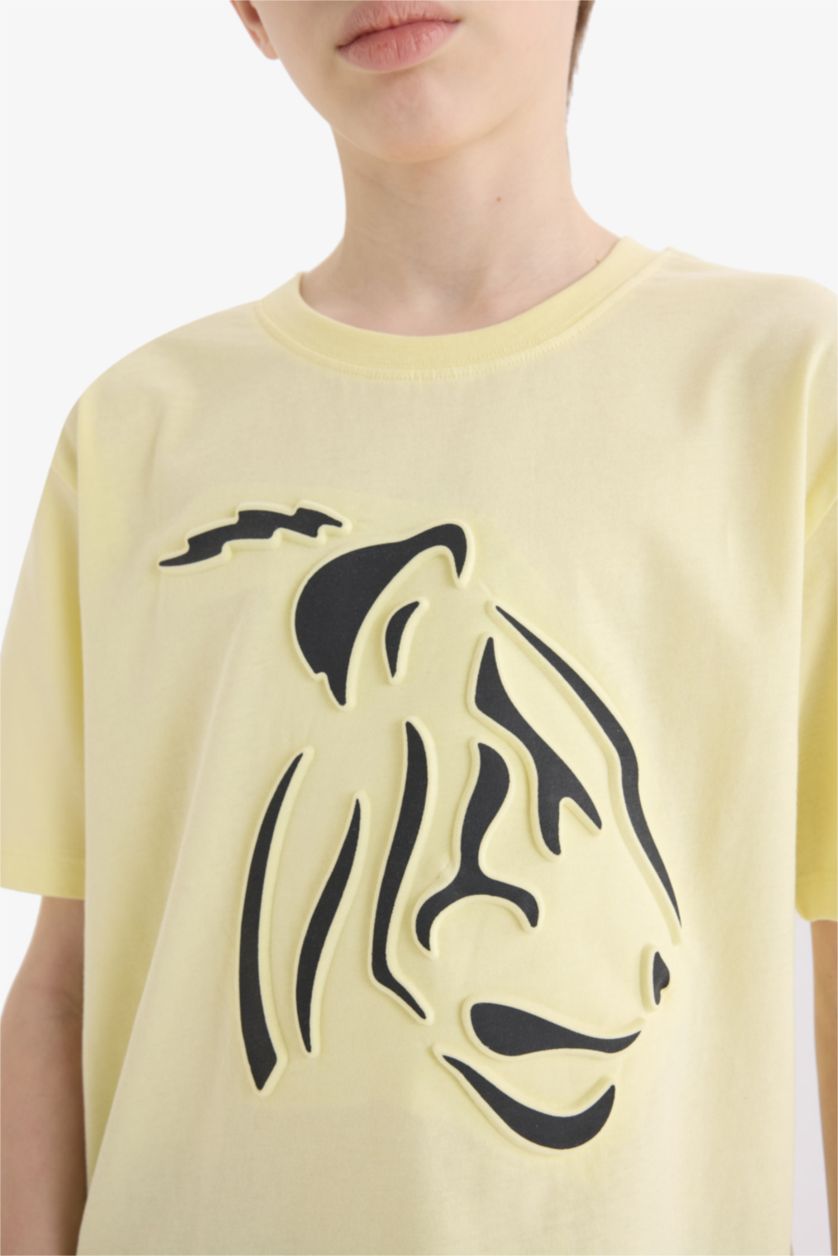 Erkek Çocuk - Genç Erkek Açık Sarı 2'li Takım Baskılı Kısa Kollu Tişört Beli Lastikli Şort Erkek Çocuk