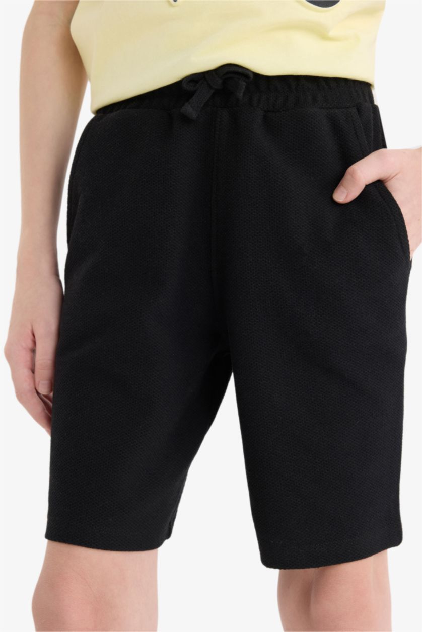 Erkek Çocuk - Genç Erkek Açık Sarı 2'li Takım Baskılı Kısa Kollu Tişört Beli Lastikli Şort Erkek Çocuk