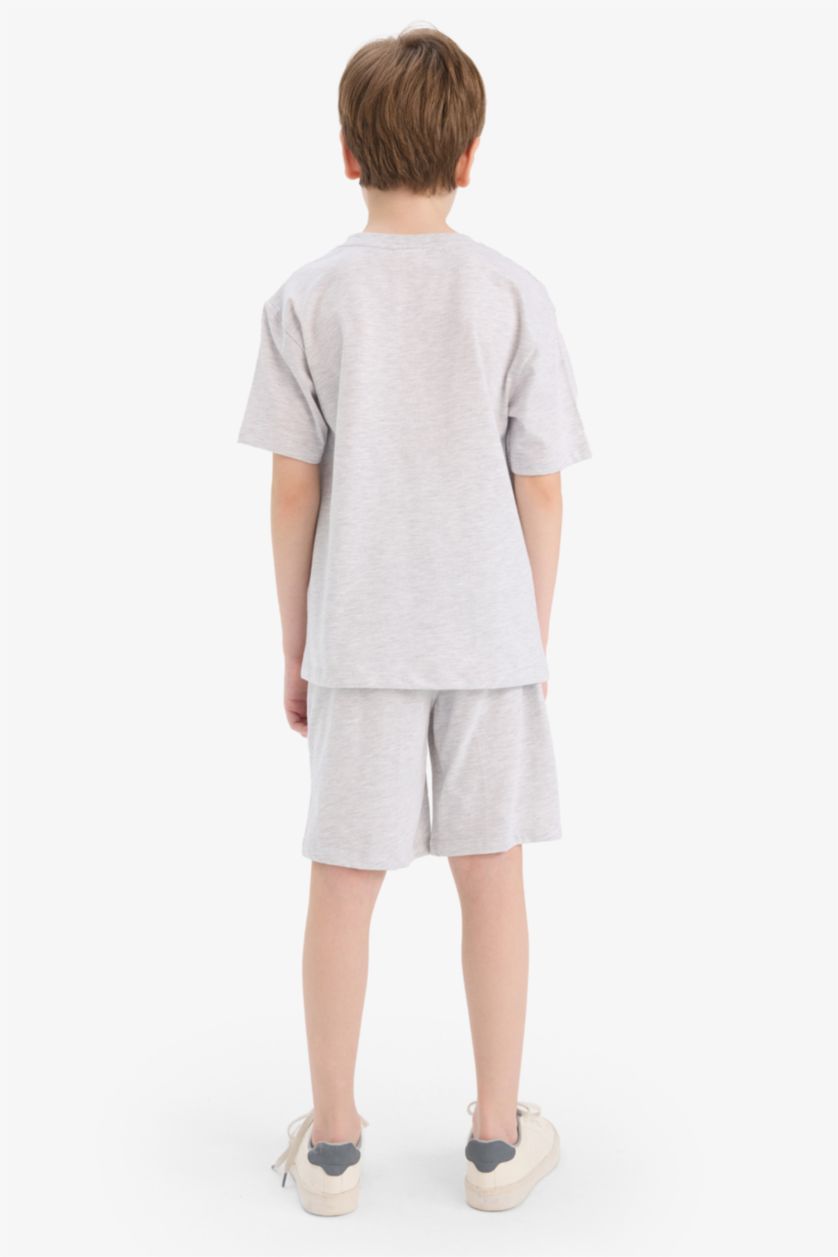 أولاد ميلانج رمادي فاتح سيت ولادي تيشيرت وشورت نص ردن وقصة عادية - قطعتين