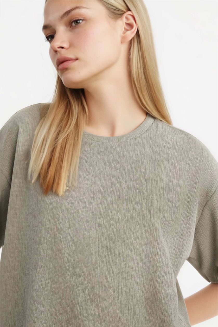 WOMAN Light Khaki Relax Fit Crew Neck Short Sleeve T-Shirt