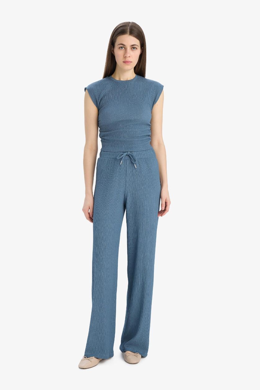 FEMME Indigo Clair Pantalon avec poches à coupe droite