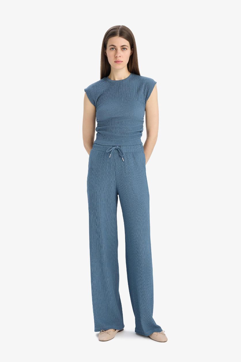 FEMME Indigo Clair Pantalon avec poches à coupe droite