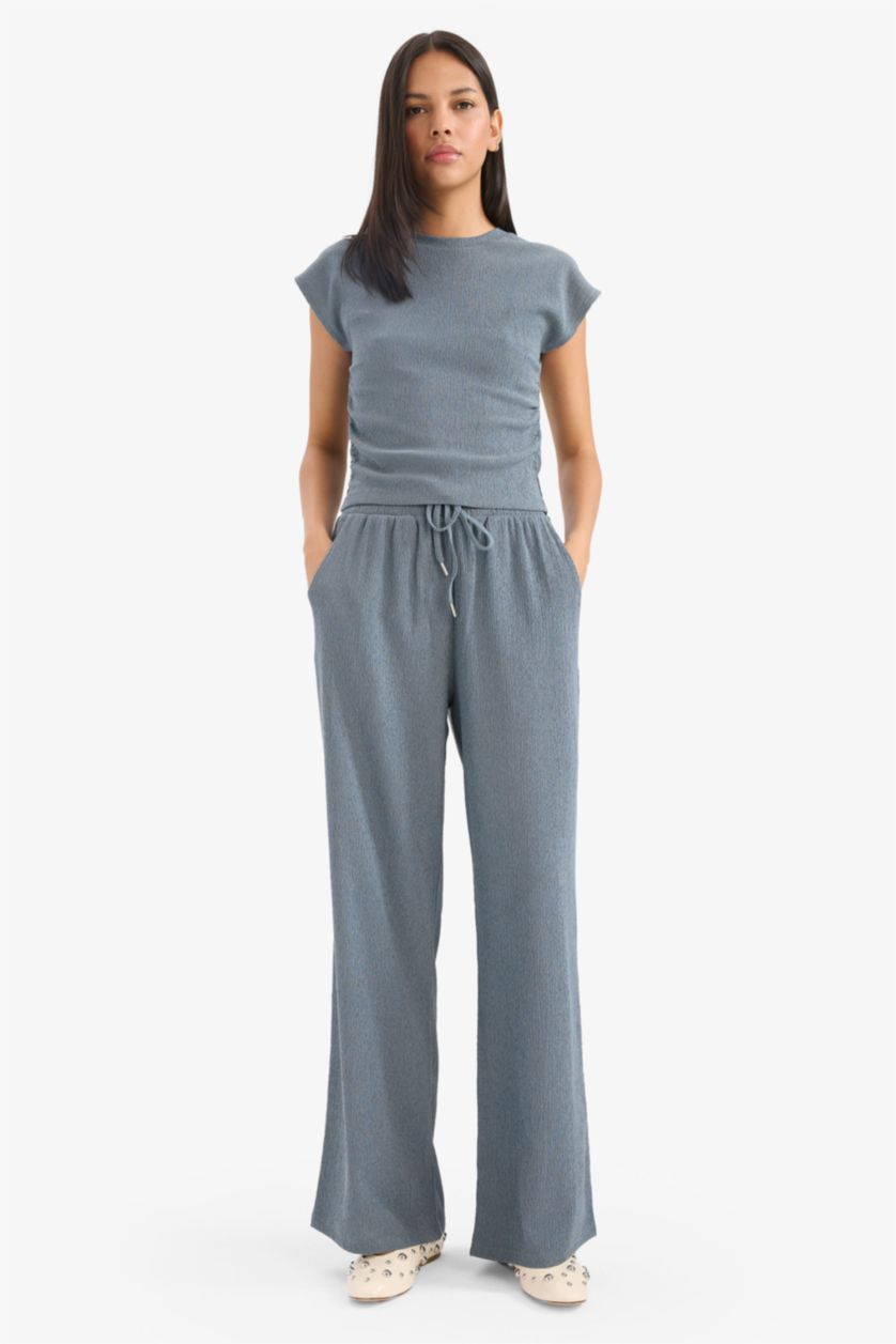 WOMAN Light Indigo Slim Fit Crew Neck Crepe T-Shirt