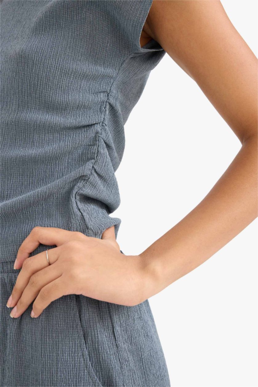 WOMAN Light Indigo Slim Fit Crew Neck Crepe T-Shirt