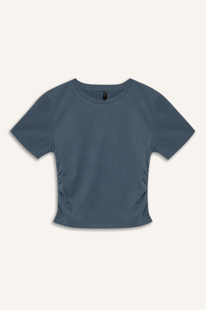 WOMAN Light Indigo Slim Fit Crew Neck Crepe T-Shirt