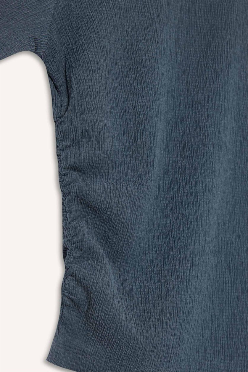 WOMAN Light Indigo Slim Fit Crew Neck Crepe T-Shirt