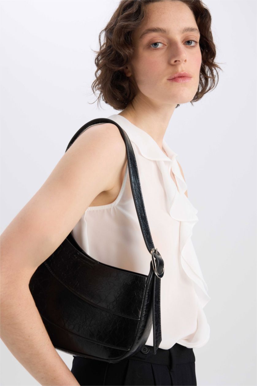 نساء أسود حقيبة كتف نسائية من جلد صناعي