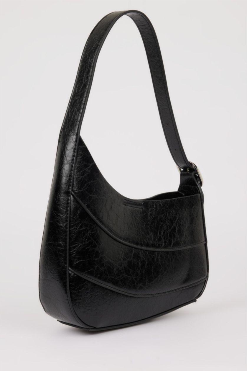 نساء أسود حقيبة كتف نسائية من جلد صناعي