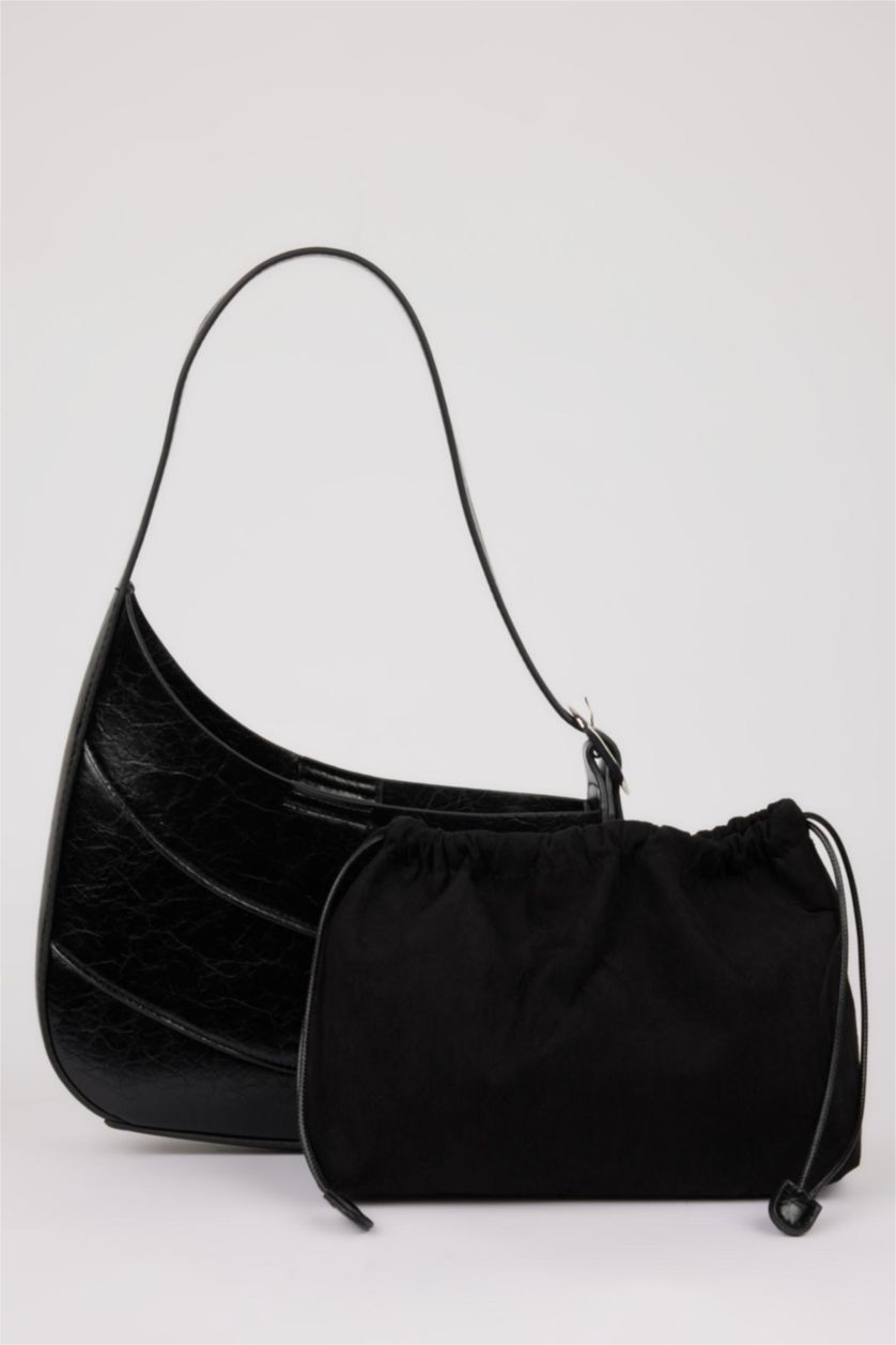 نساء أسود حقيبة كتف نسائية من جلد صناعي