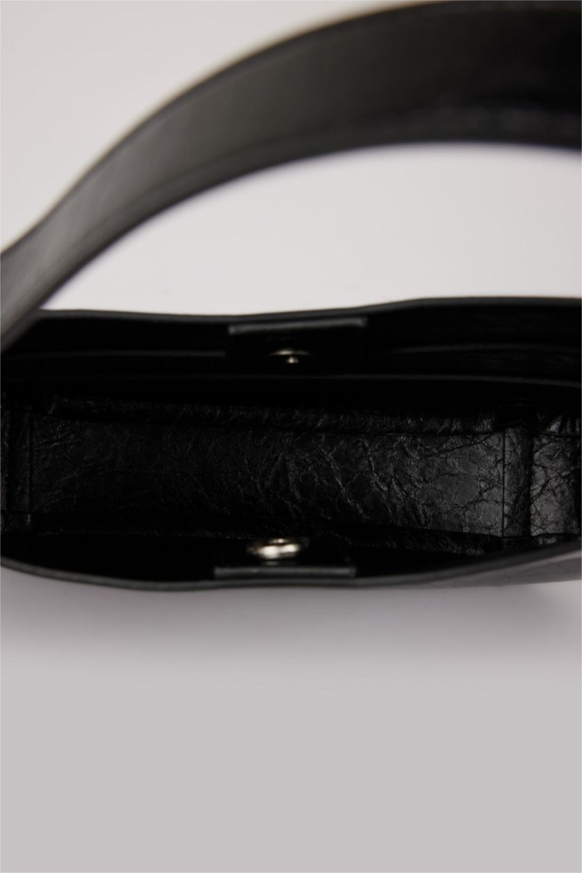 نساء أسود حقيبة كتف نسائية من جلد صناعي