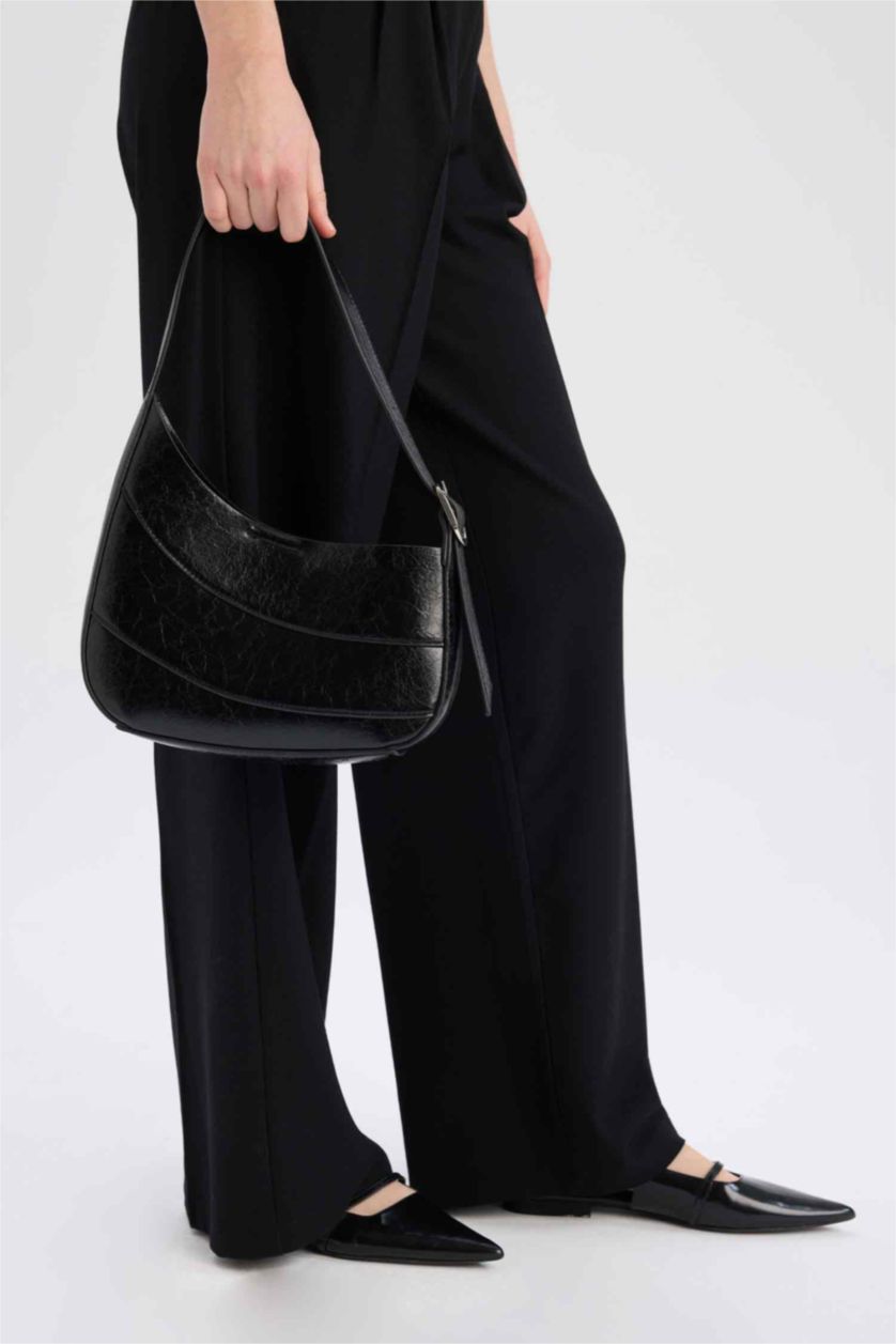 نساء أسود حقيبة كتف نسائية من جلد صناعي