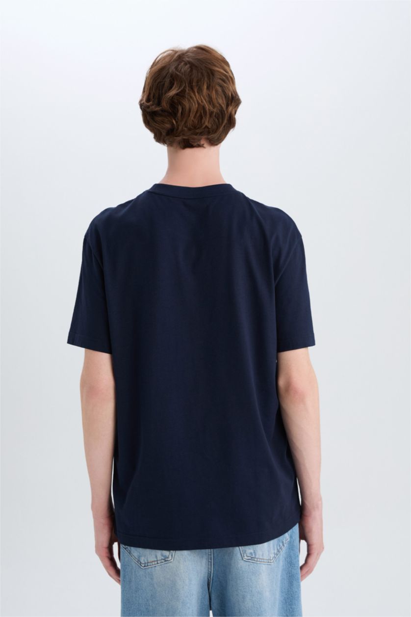 MAN NAVY Regular Fit Crew Neck Printed Cotton T-Shirt